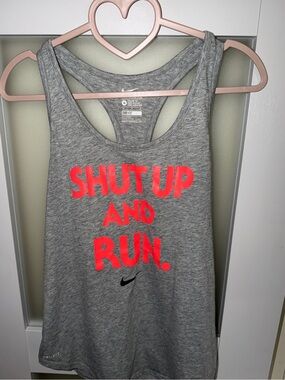 Nike Dri-FIT Shut Up and Run Racerback Tank Top Women’s Medium Gray Pink